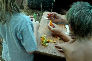 The kids are getting a lesson on flower parts